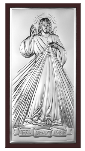 Obraz Jezu Ufam Tobie ze srebrem na drewnianym podkładzie 6443/2WM