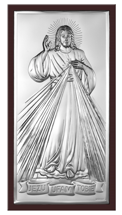 Obraz Jezu Ufam Tobie ze srebrem na drewnianym podkładzie 6443/2WM