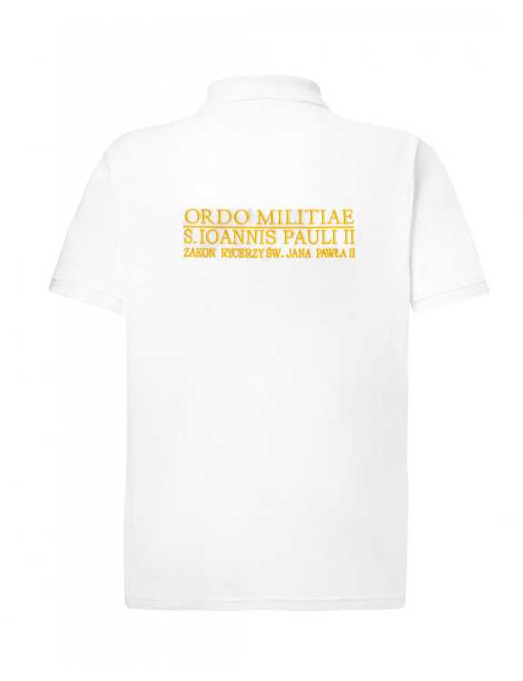 Koszulka polo krótki rękaw biała z logo i z napisem na plecach - tył