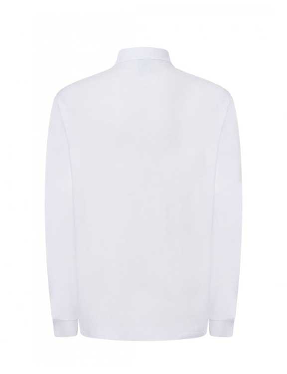 Koszulka polo długi rękaw biała z logo i napisem na piersi - tył