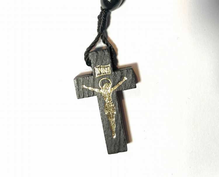 Różaniec drewniany - czarny - krzyżyk