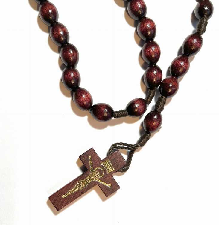 Różaniec drewniany - bordowy krzyż