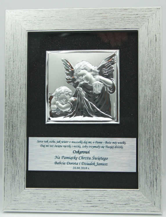 Obrazek z okazji Chrztu świętego Anioł z latarenką ze srebrem