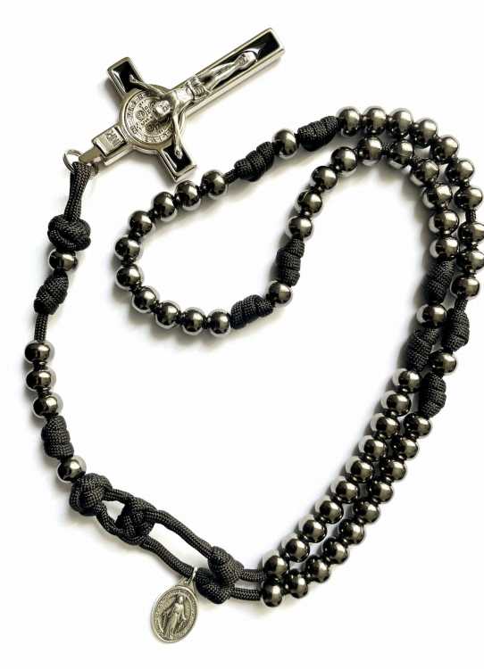 Różaniec czarny metal 10 mm - model I - cały