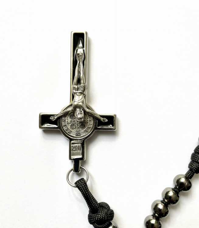 Różaniec czarny metal 10 mm - model I - krzyż