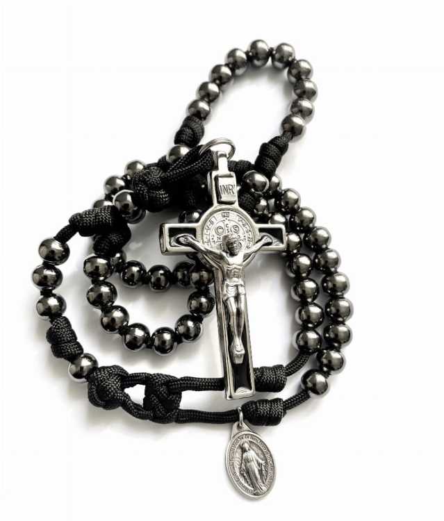 Różaniec czarny metal 10 mm - model I widok