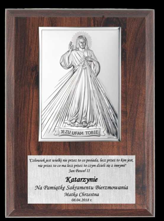 Pamiątka Bierzmowania - Jezu Ufam Tobie srebro widok z przodu