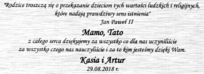 Tabliczka z podziękowaniem dla rodziców