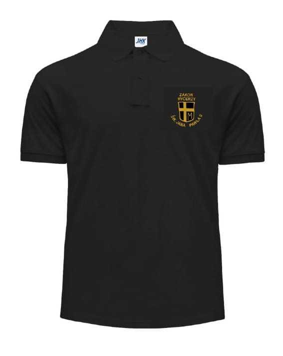 Koszulka polo krótki rękaw czarna z logo i napisem - przód