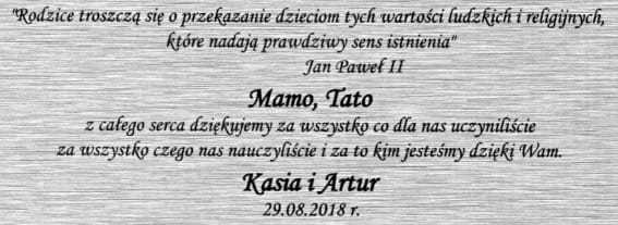 Ślub rodzice podziękowanie - blaszka