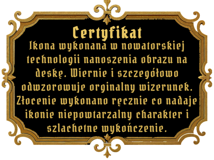 Ikona Świętej Ireny certyfikat