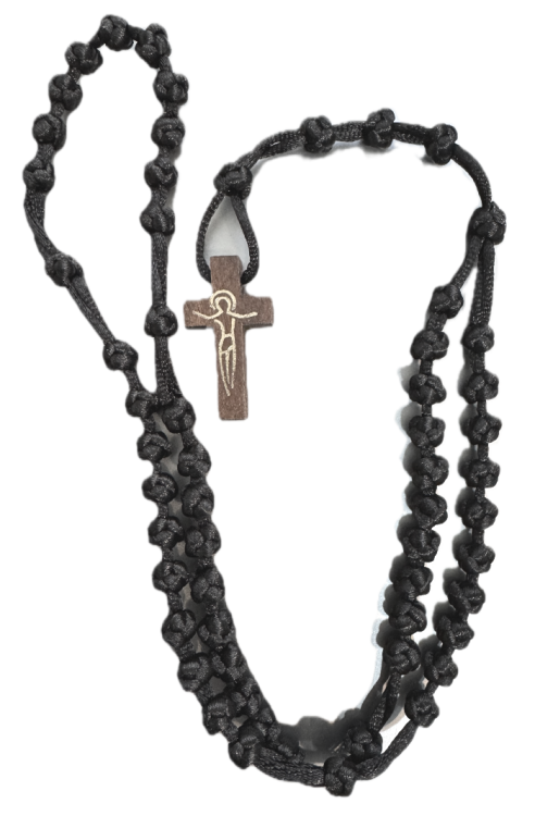 Różaniec pleciony ze sznurka - czarny widok 1