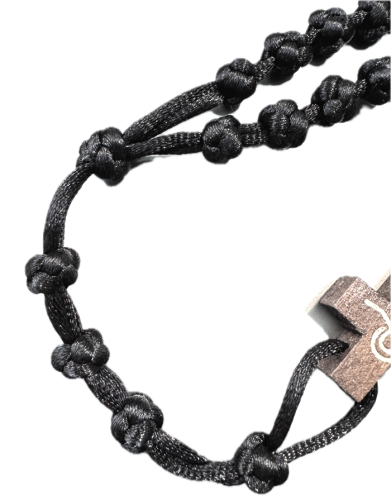 Różaniec pleciony ze sznurka - czarny widok 2