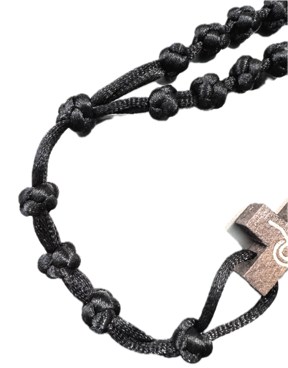 Różaniec pleciony ze sznurka - czarny widok 2