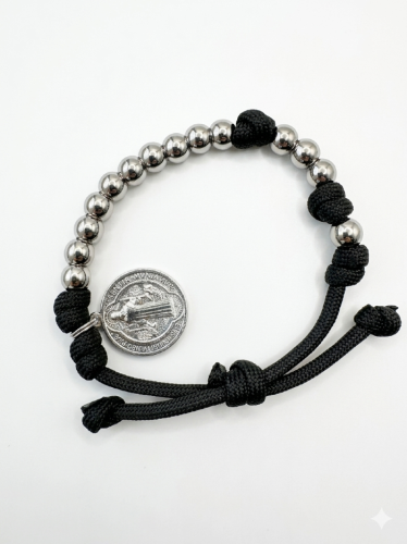 Różaniec na rękę metalowy - czarny widok ogólny