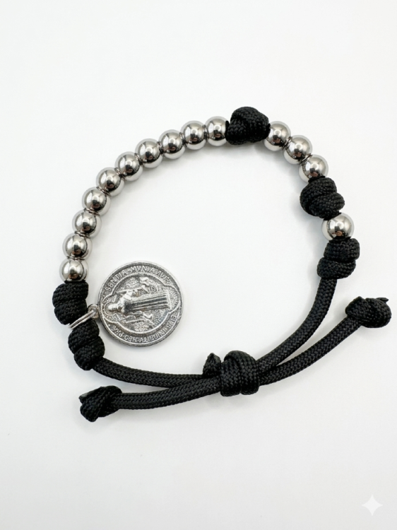 Różaniec na rękę metalowy - czarny widok ogólny