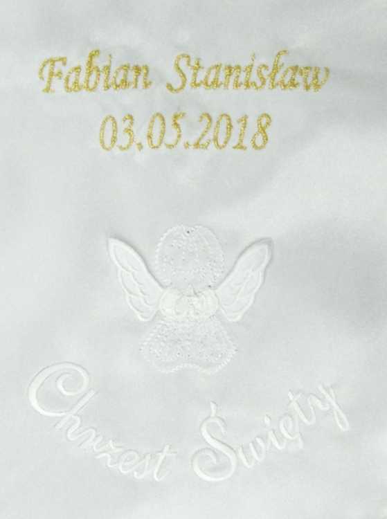 Szatka do chrztu kwadrat anioł haft złota - przykład haftu złoto