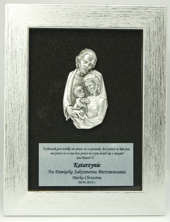 Obraz święta rodzina z tabliczka na pamiątkę bierzmowania - metal