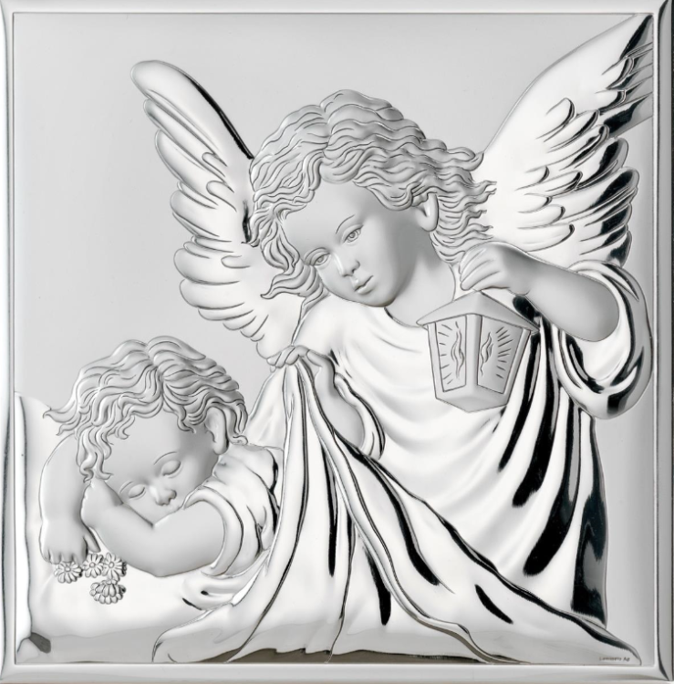 81200 środek Obrazek z okazji Chrztu świętego Anioł z latarenką ze srebrem II