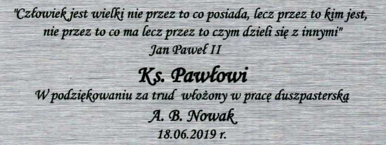 Obrazek - podziękowanie księdzu  grawer