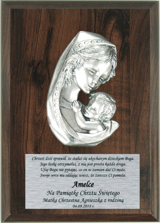 Widok ogólny Obraz Madonny z Dzieciątkiem - plakietka pamiątka Chrztu Świętego