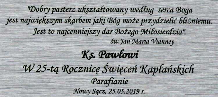 Tabliczka z podziękowaniem dla kapłana