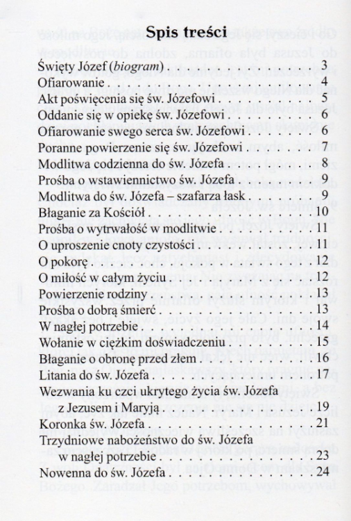 Módlmy się - Do świętego Józefa - spis treści