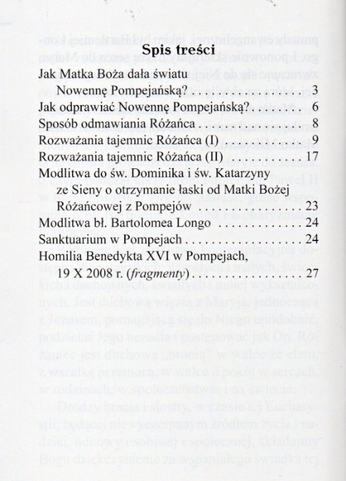 Módlmy się - Nowenna Pompejańska - spis treści