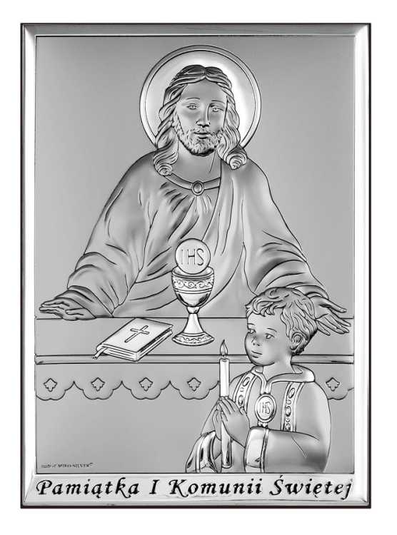 Pamiątka I Komunii Świętej dla chłopca 6595S/2O z tabliczką - widok z przodu