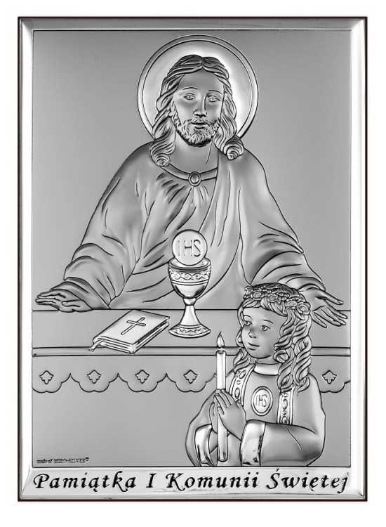 Pamiątka I Komunii Świętej dla dziewczynki 6594S/2A z tabliczką - widok z przodu