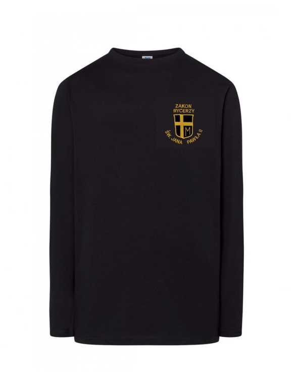 Koszulka T-shirt czarna długi rękaw z logo z napisem na piersi - przód