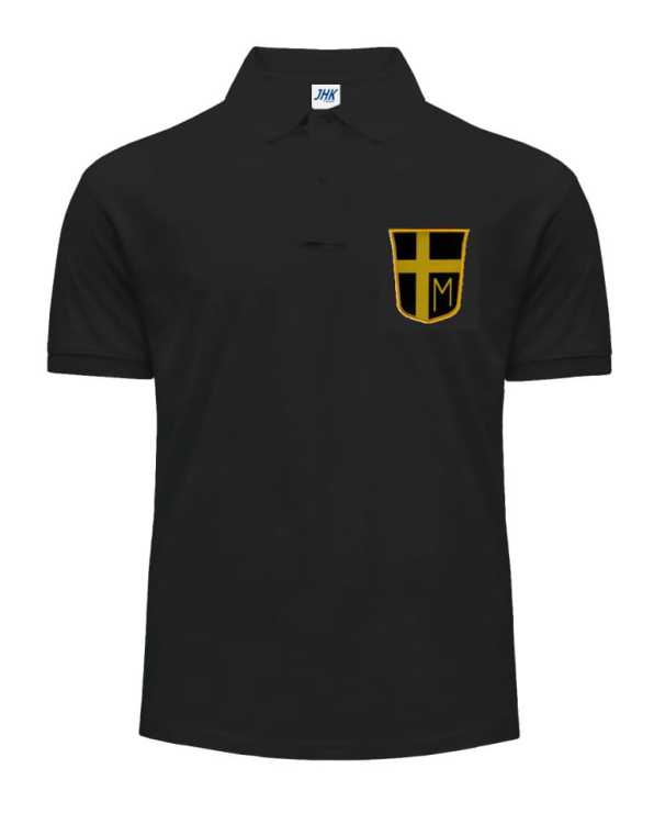 Koszulka polo krótki rękaw czarna z logo i napisem na plecach - przód