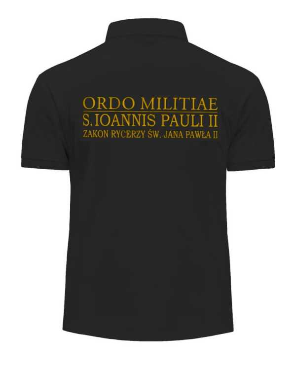 Koszulka polo krótki rękaw czarna z logo i napisem na plecach - tył