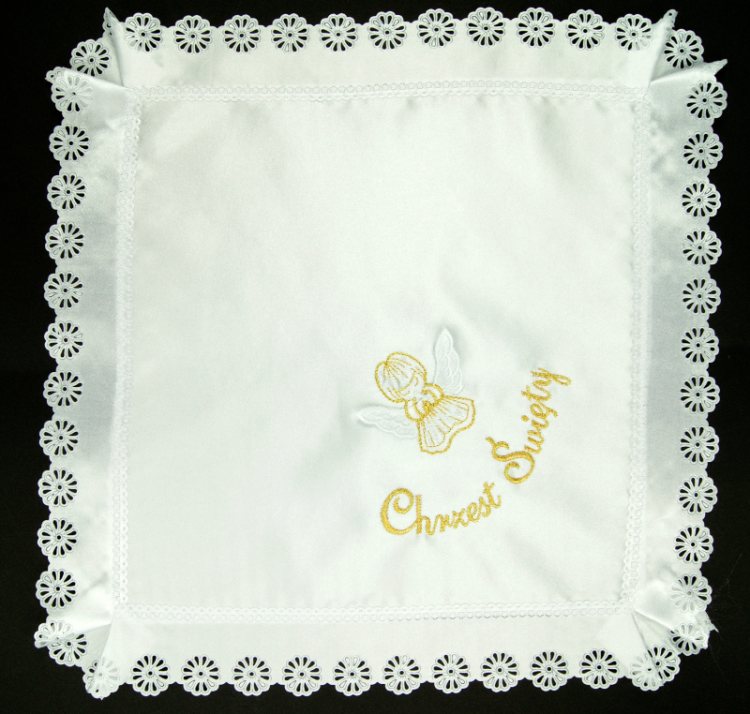 Szatka do chrztu kwadrat anioł aplikacja złota