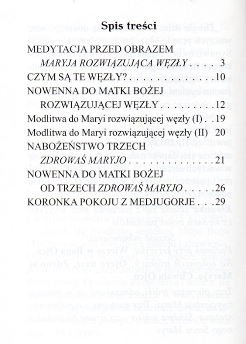 Módlmy się - Do Matki Bożej rozwiązującej węzły - spis treści
