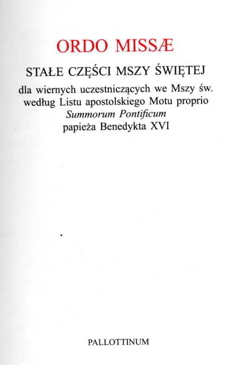 ORDO MISSAE - stałe części Mszy Świętej - strona tytułowa