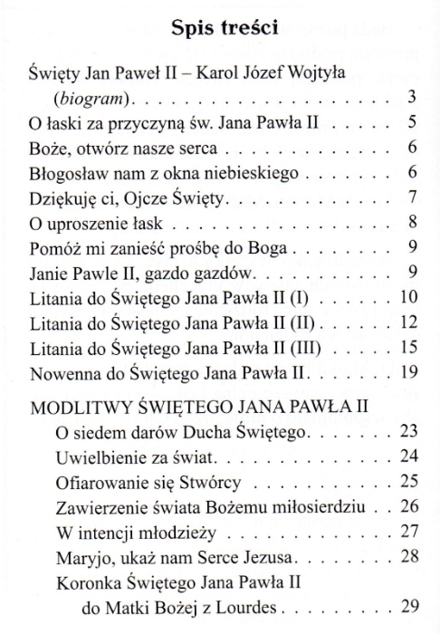 Módlmy się - Do Świętego Jana Pawła II spis treści