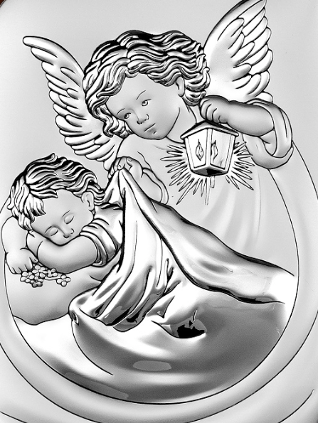 6473 środek Obrazek z okazji Chrztu świętego Anioł Stróż ze srebrem