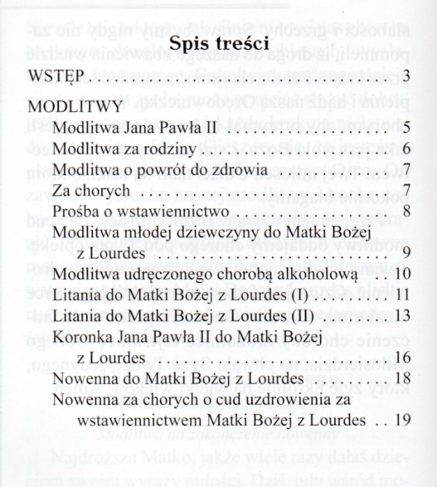 Módlmy się - Do Matki Bożej z Lourdes - spis treści