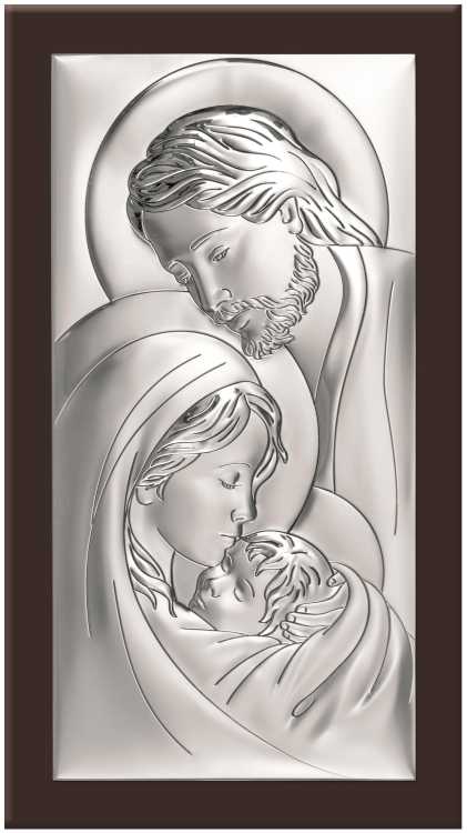 Obrazek srebrny Święta Rodzina z drewnie