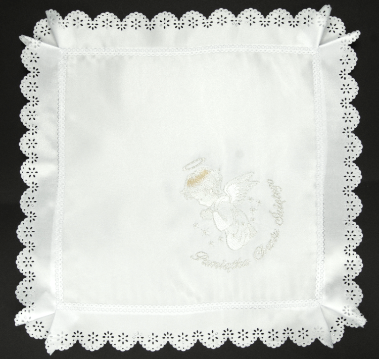 Szatka do chrztu kwadrat anioł haft srebrny