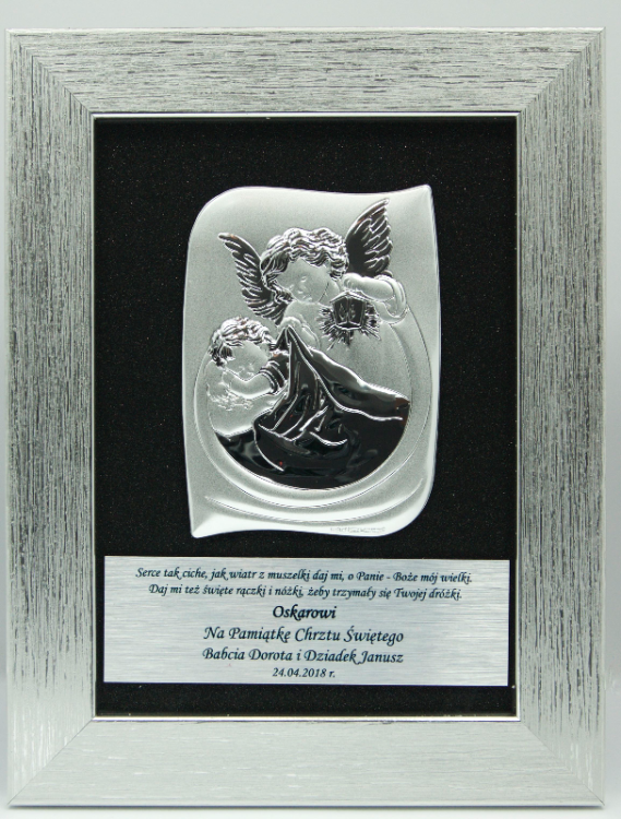 Obrazek z okazji Chrztu świętego Anioł Stróż ze srebrem