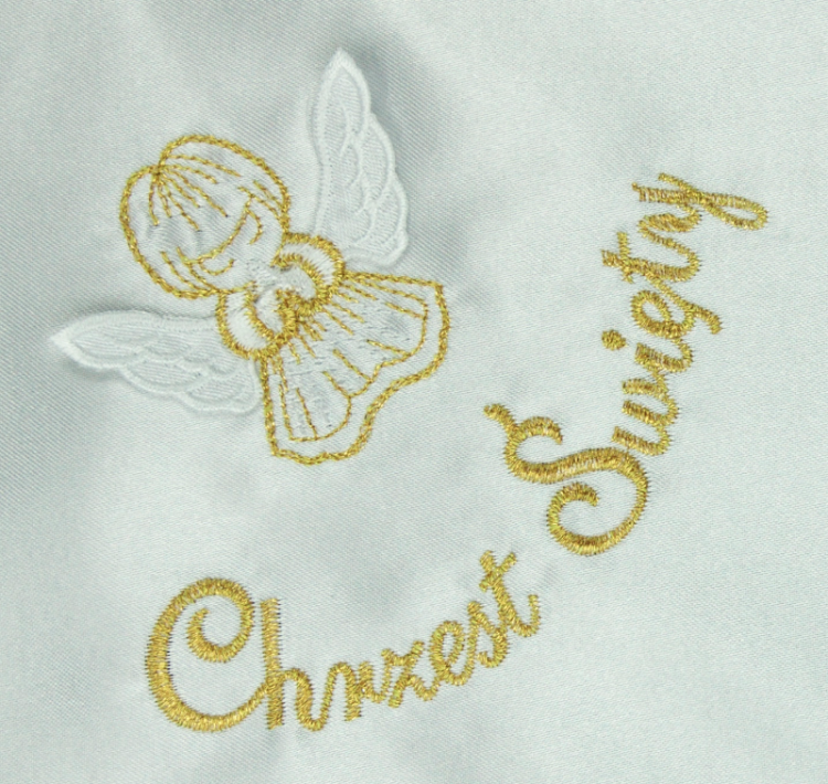 Szatka do chrztu kwadrat anioł aplikacja złota wzór napis Pamiątka Chrztu Świętego