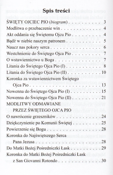 Módlmy się - Do Świętego Ojca Pio - spis treści