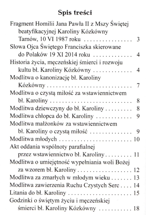 Módlmy się - Do Błogosławionej Karoliny Kózkówny spis treści